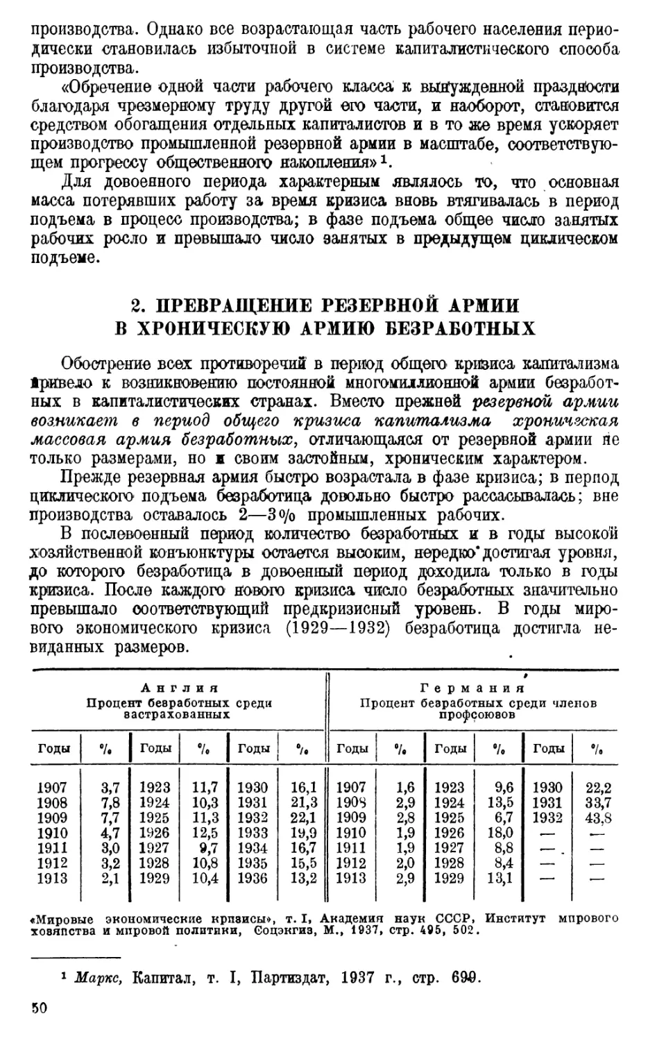 2. Превращение резервной армии в хроническую армию безработных