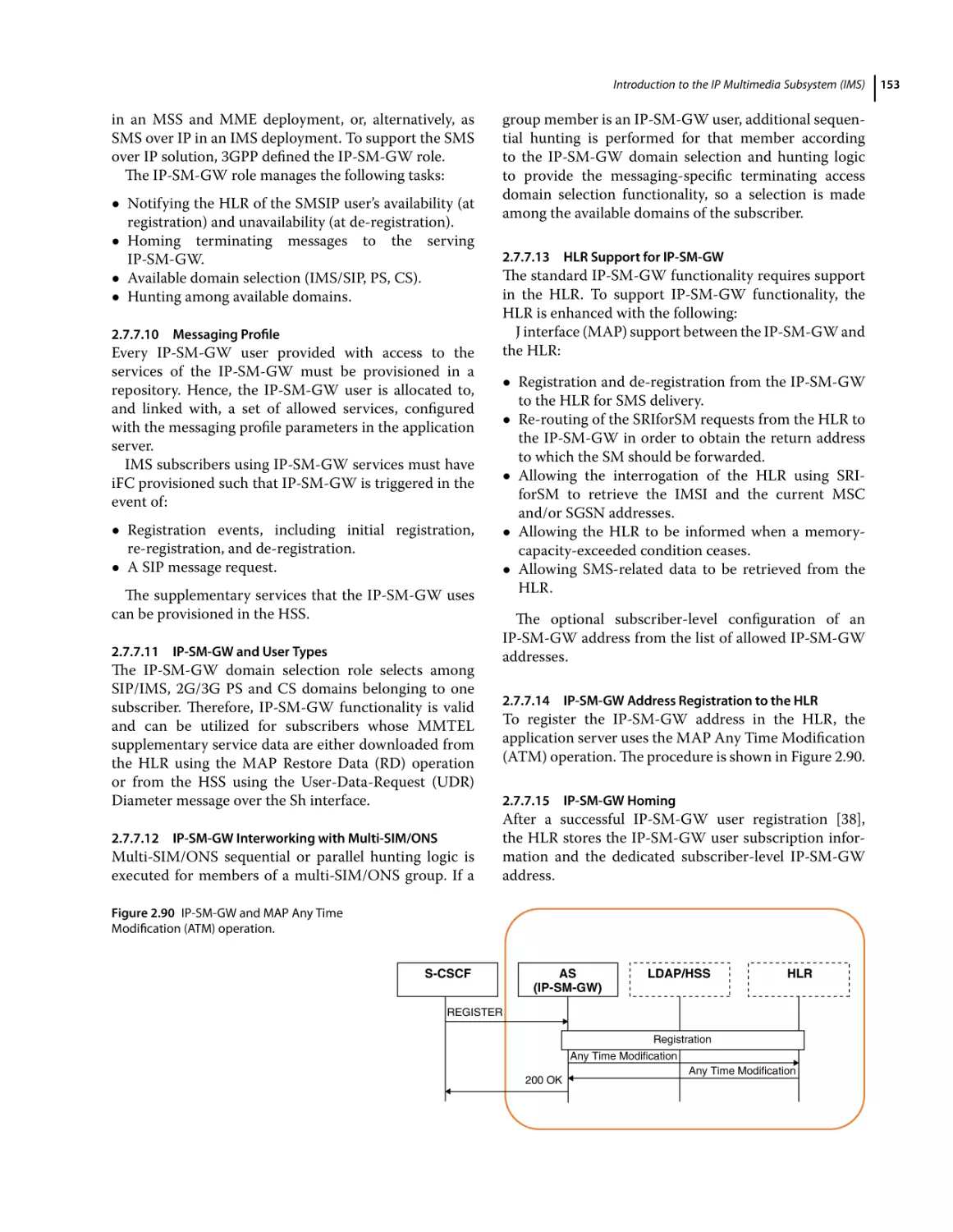 2.7.7.10 Messaging Profile
2.7.7.11 IP‐SM‐GW and User Types
2.7.7.12 IP‐SM‐GW Interworking with Multi‐SIM/ONS
2.7.7.13 HLR Support for IP‐SM‐GW
2.7.7.14 IP‐SM‐GW Address Registration to the HLR
2.7.7.15 IP‐SM‐GW Homing