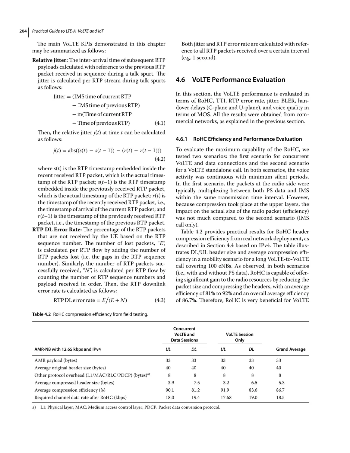 4.6 VoLTE Performance Evaluation
4.6.1 RoHC Efficiency and Performance Evaluation