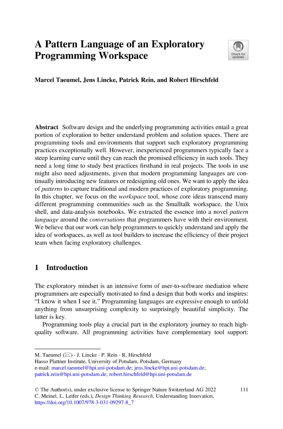 A Pattern Language of an Exploratory Programming Workspace
1 Introduction