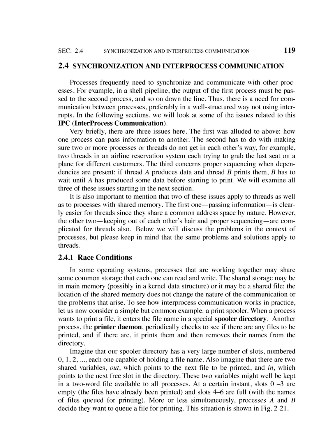 2.4 Synchronization and Interprocess  Communication
2.4.1 Race Conditions