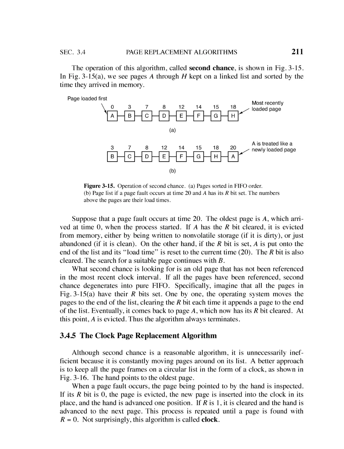 3.4.5 The Clock Page Replacement Algorithm