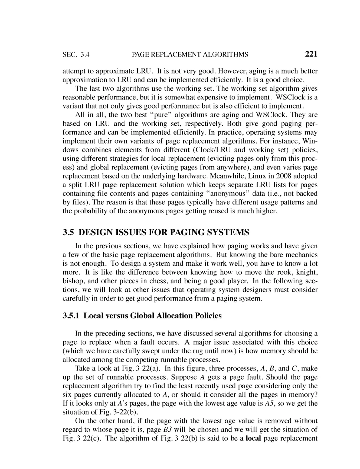 3.5 Design Issues for Paging Systems
3.5.1 Local Versus Global Allocation Policies