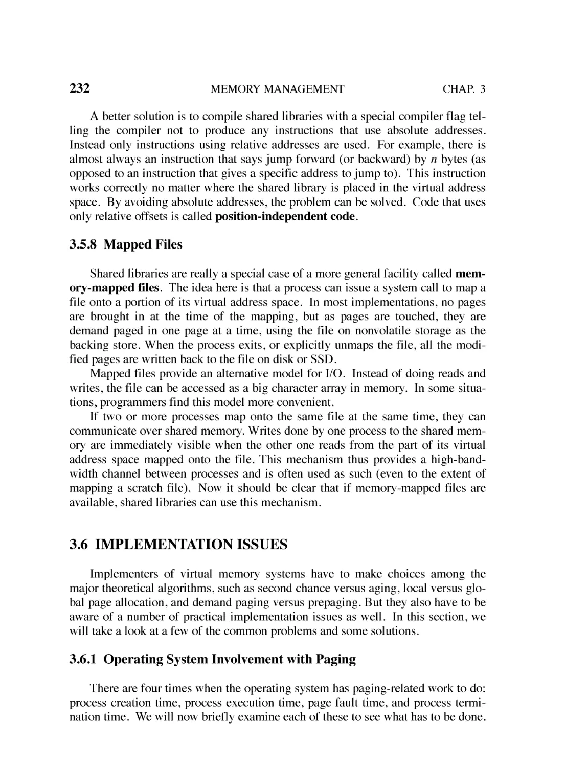 3.5.8 Mapped Files
3.6 Implementation Issues
3.6.1 Operating System Involvement with Paging