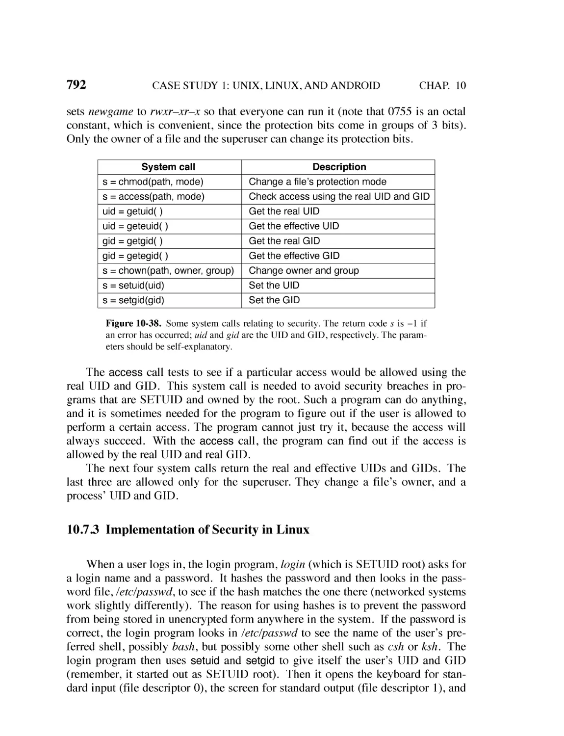10.7.3 Implementation of Security in Linux