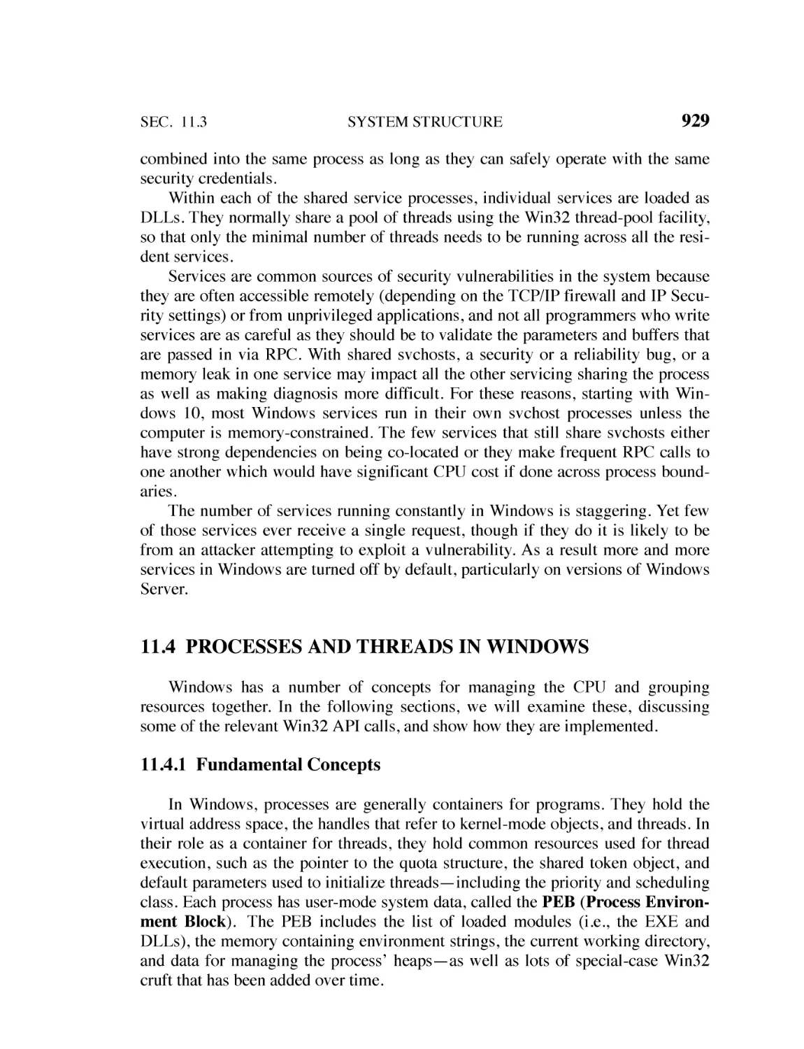 11.4 Processes and Threads in Windows
11.4.1 Fundamental Concepts