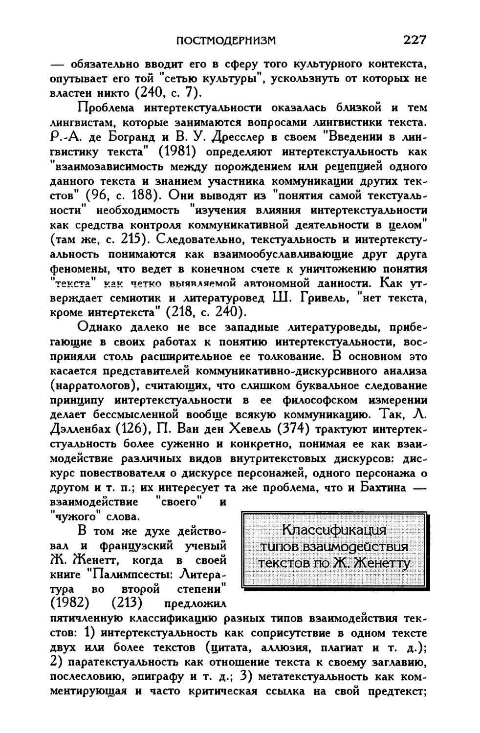 Классификация типов взаимодействия текстов по Ж. Женетту