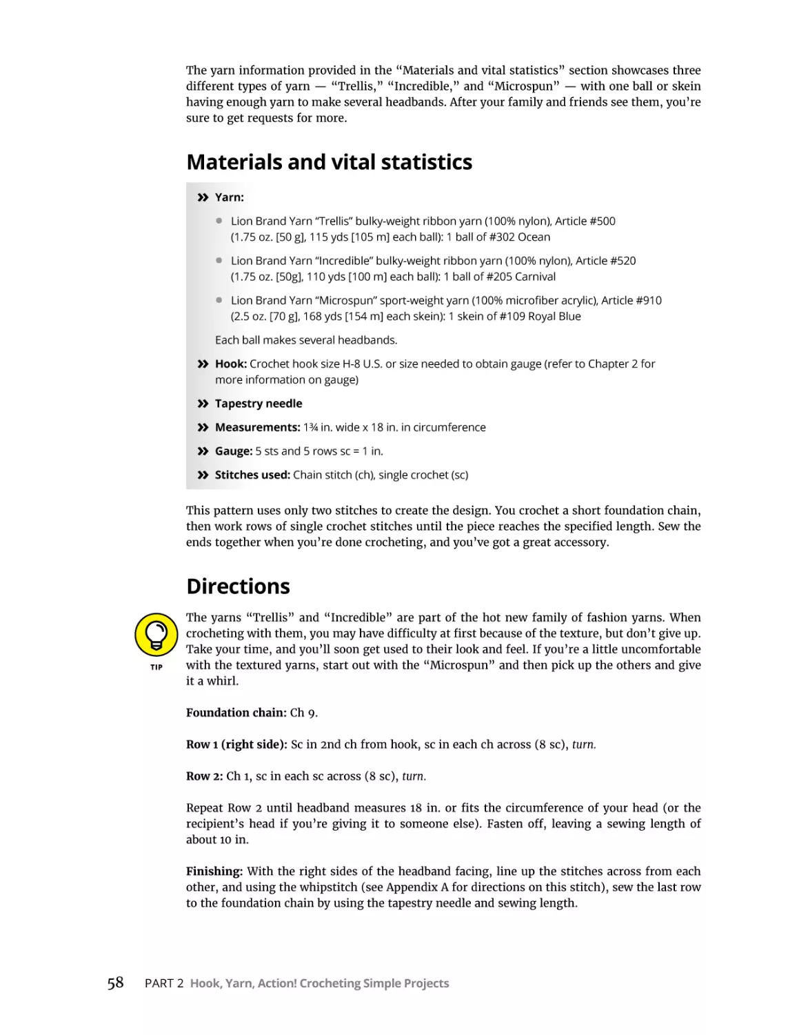 Materials and vital statistics
Directions