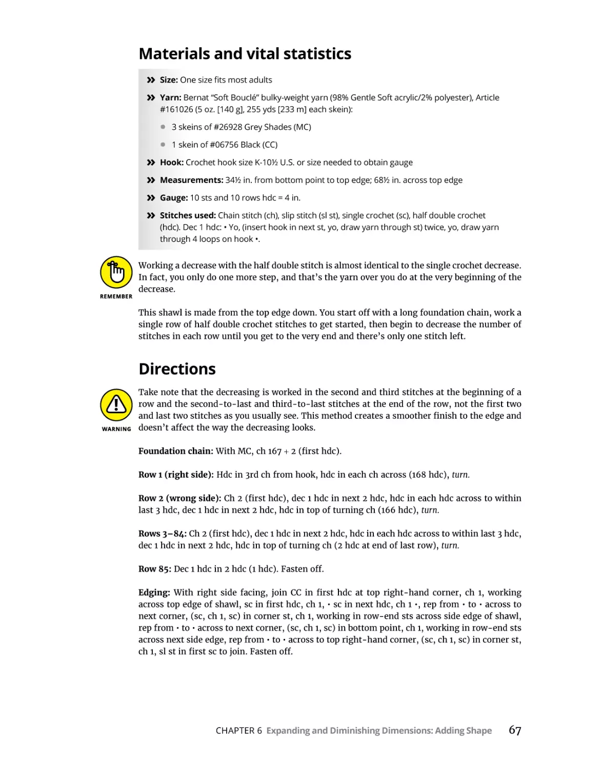 Materials and vital statistics
Directions