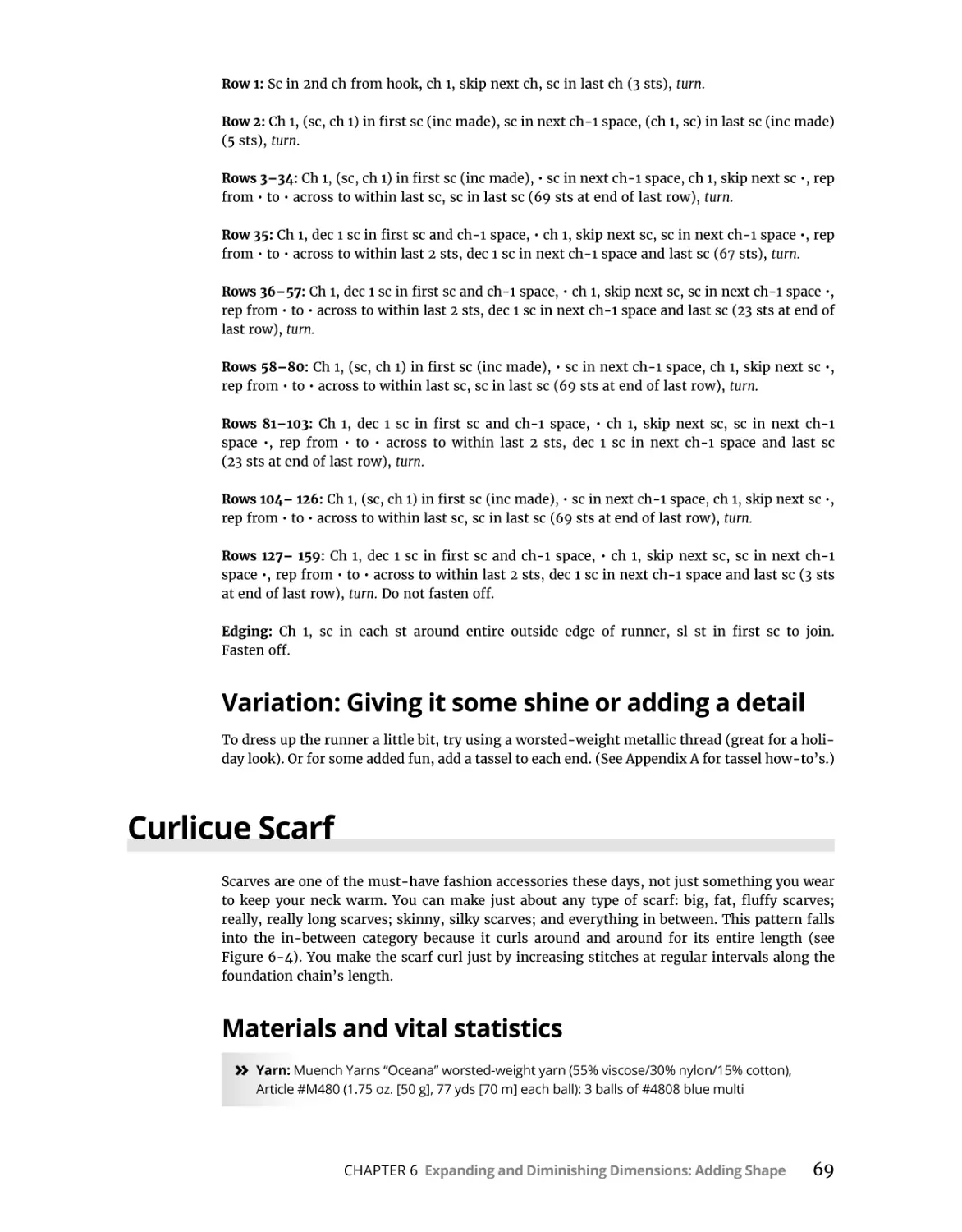 Variation
Curlicue Scarf
Materials and vital statistics