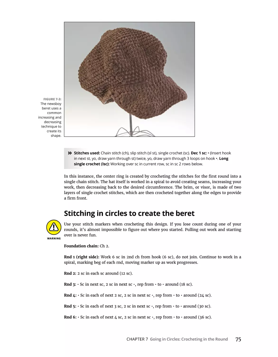 Stitching in circles to create the beret