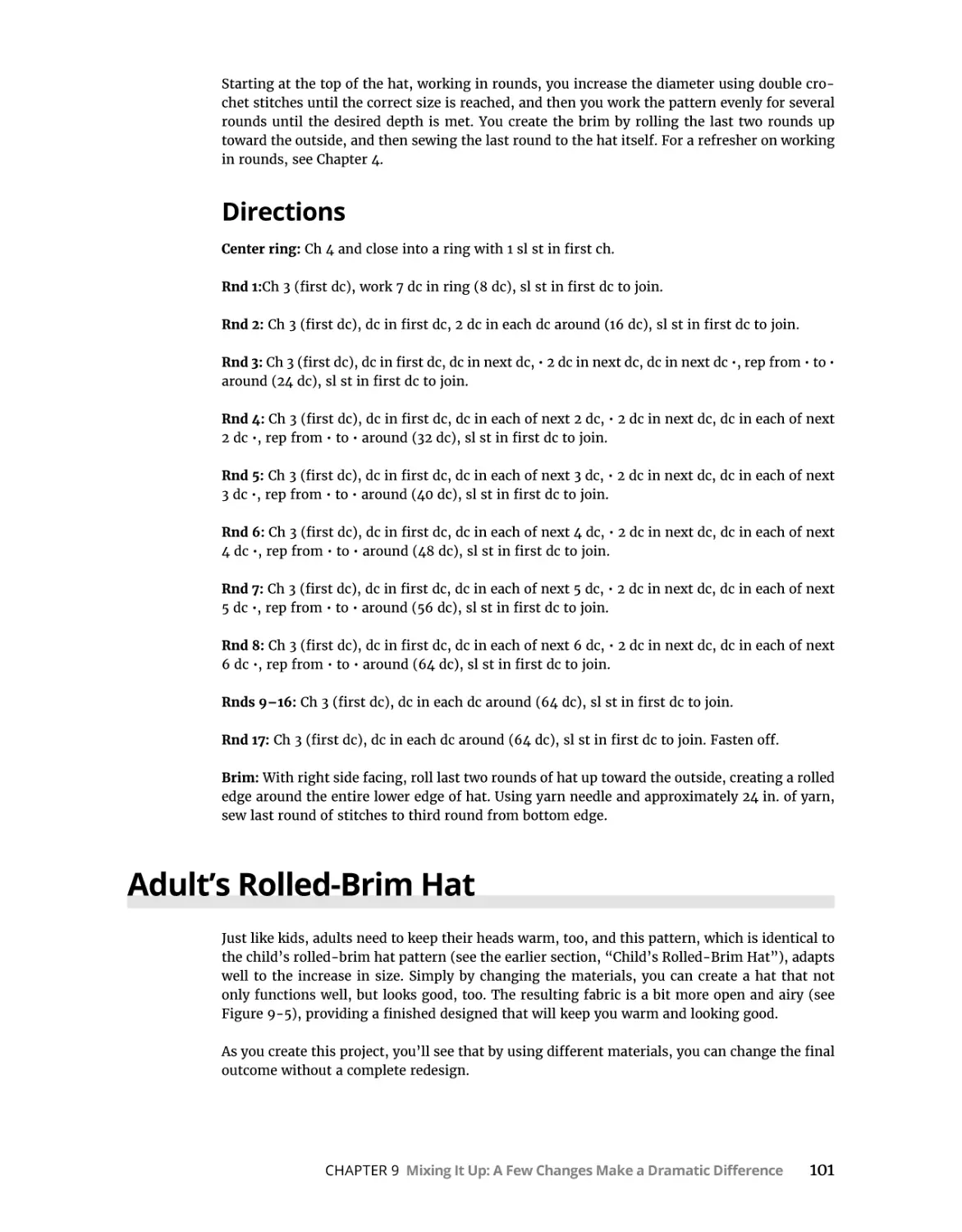 Directions
Adult’s Rolled-Brim Hat