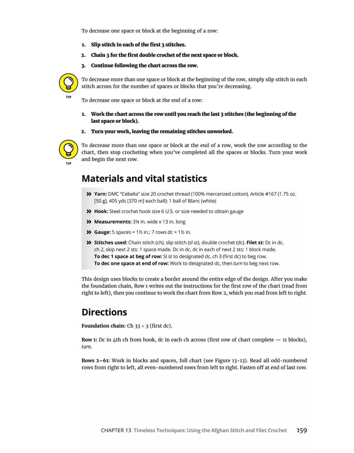 Materials and vital statistics
Directions