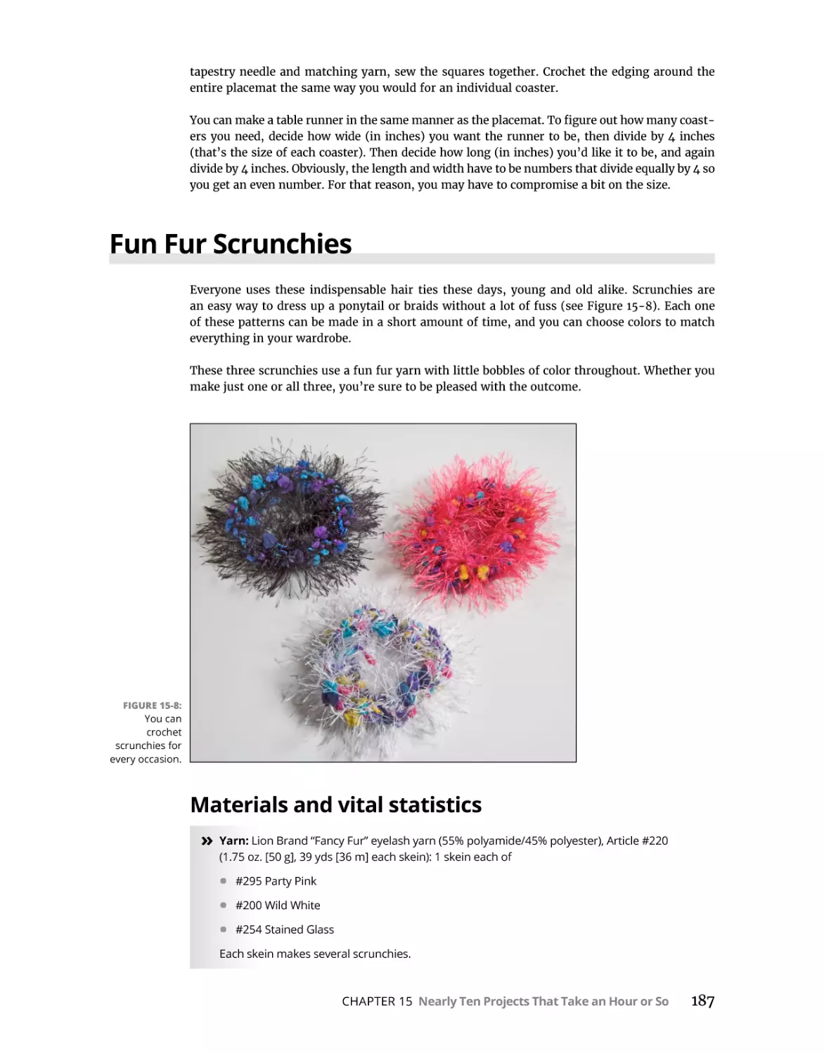 Fun Fur Scrunchies
Materials and vital statistics