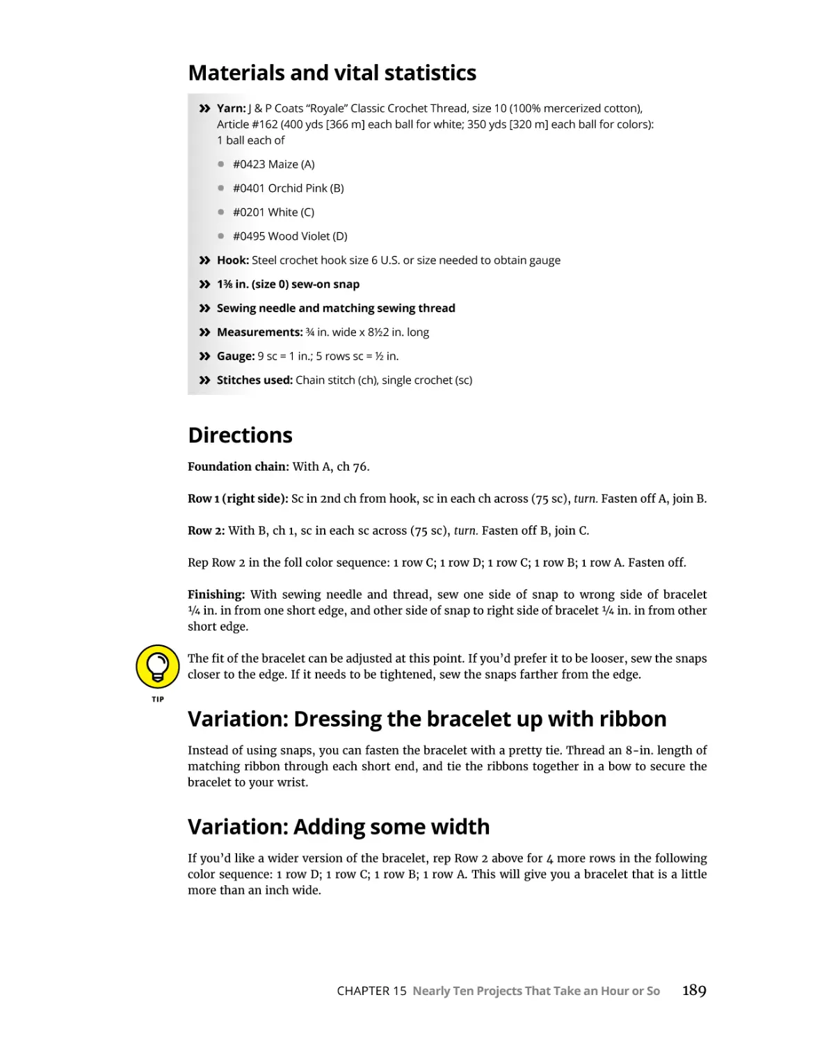 Materials and vital statistics
Directions
Variation
Variation