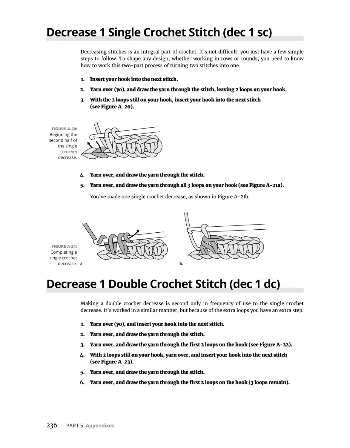 Decrease 1 Single Crochet Stitch (dec 1 sc)
Decrease 1 Double Crochet Stitch (dec 1 dc)