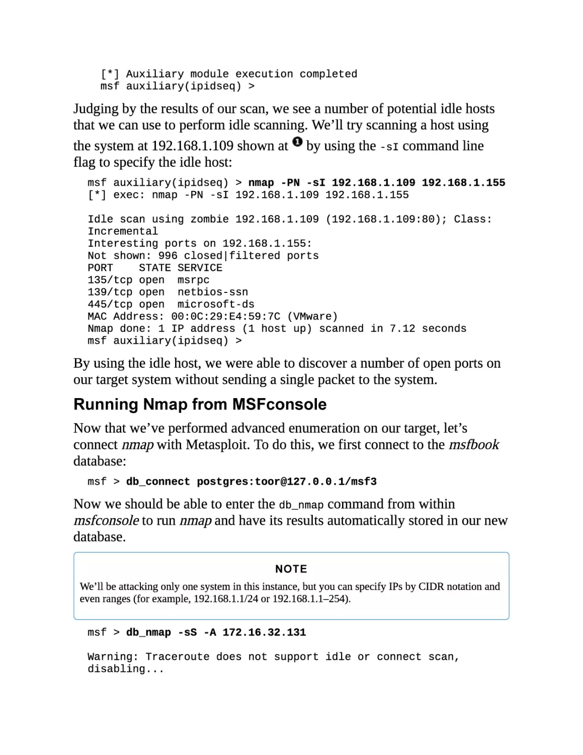 Running Nmap from MSFconsole