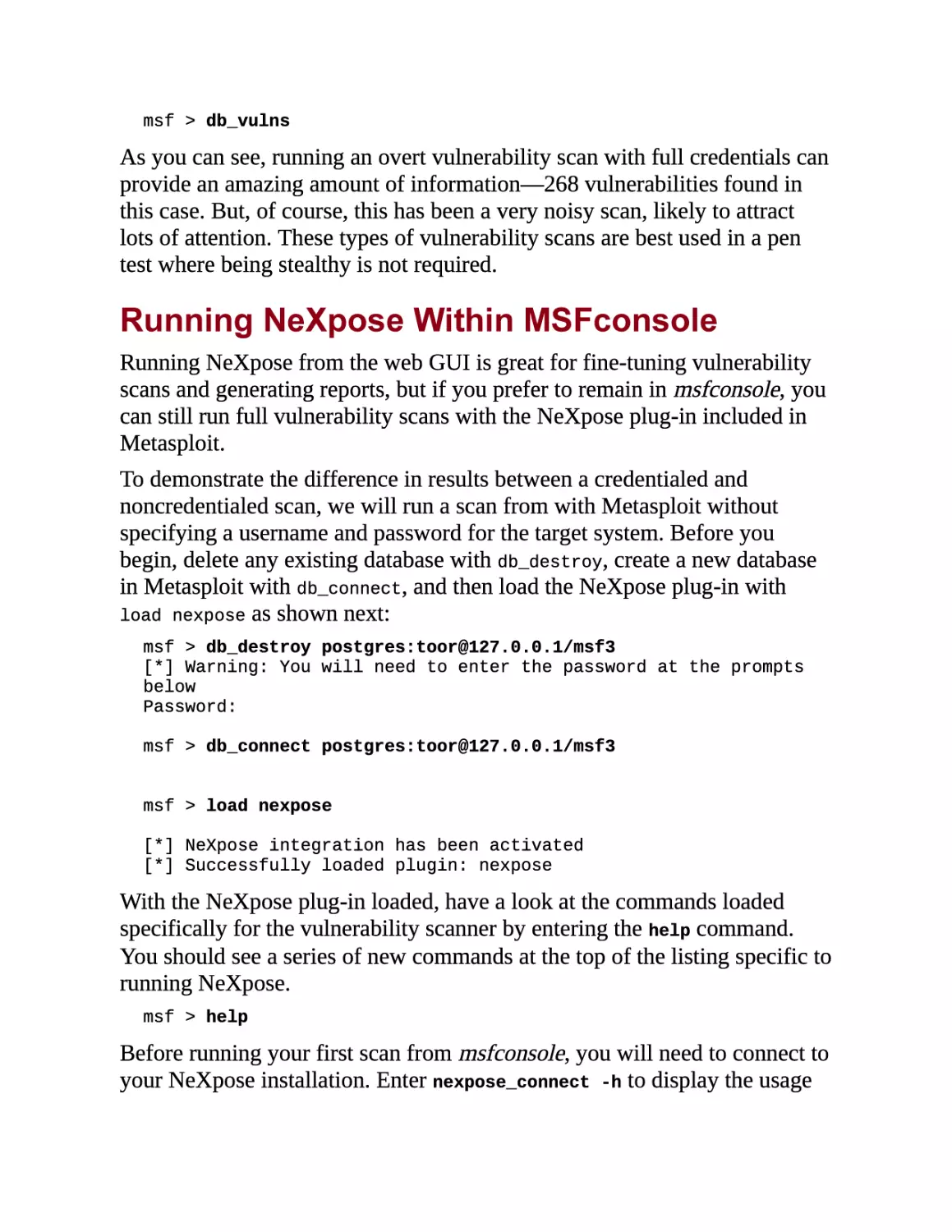 Running NeXpose Within MSFconsole