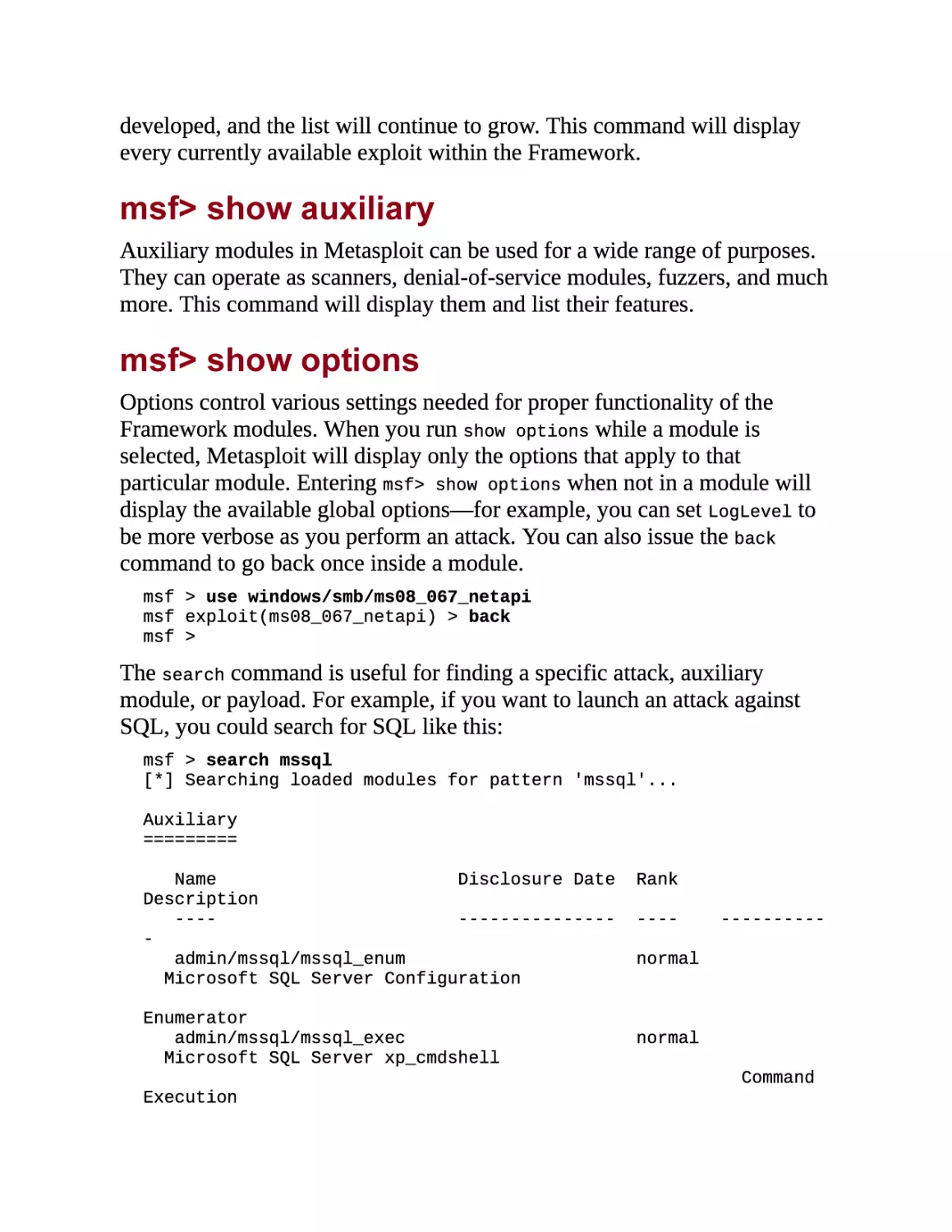 msf> show auxiliary
msf> show options