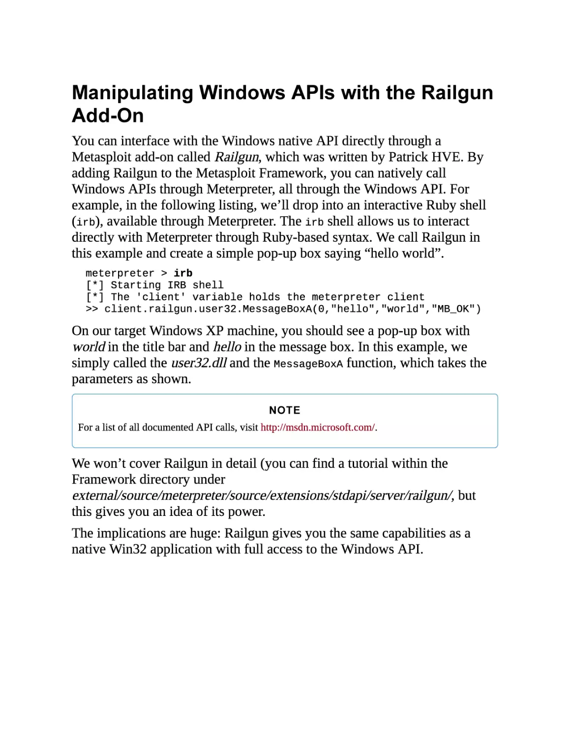 Manipulating Windows APIs with the Railgun Add-On