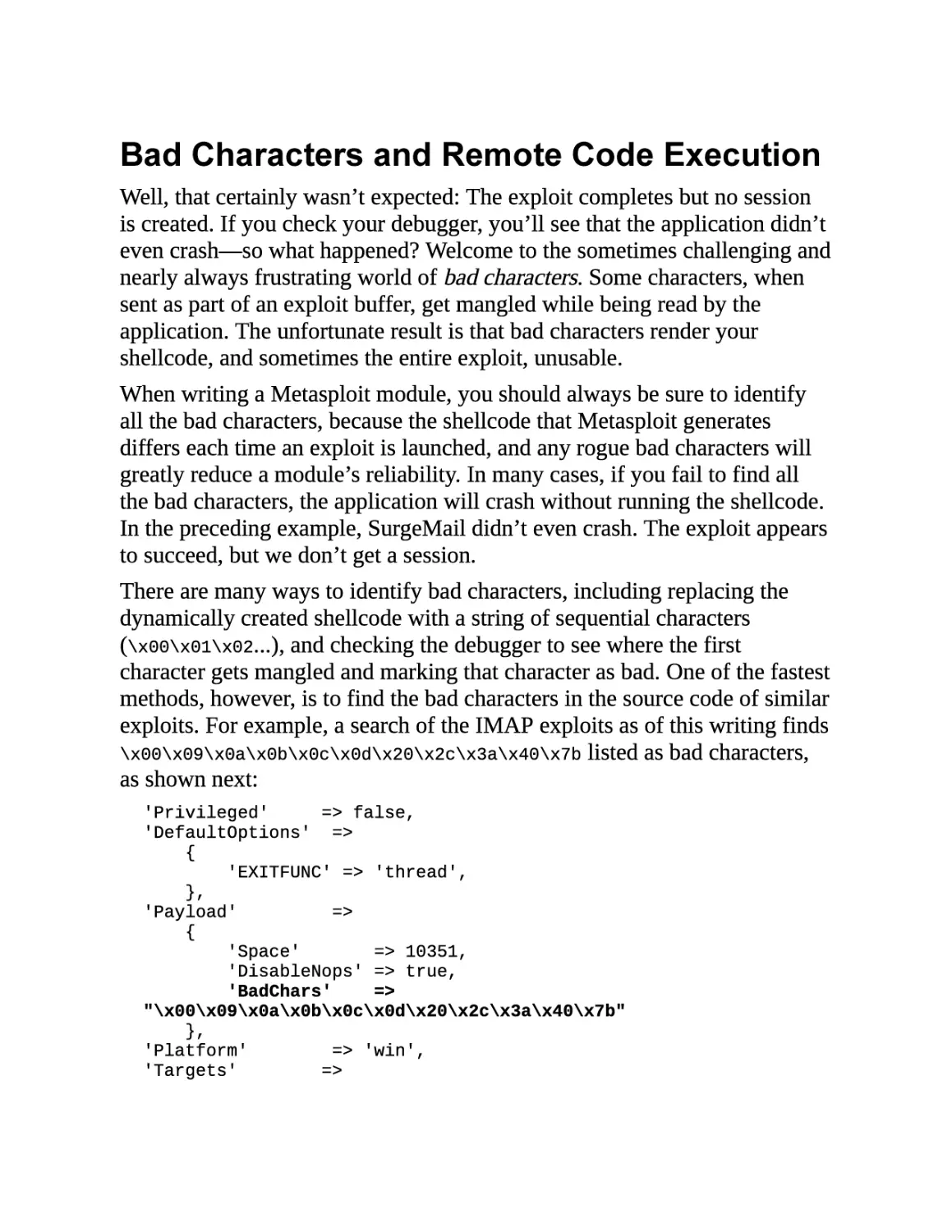 Bad Characters and Remote Code Execution