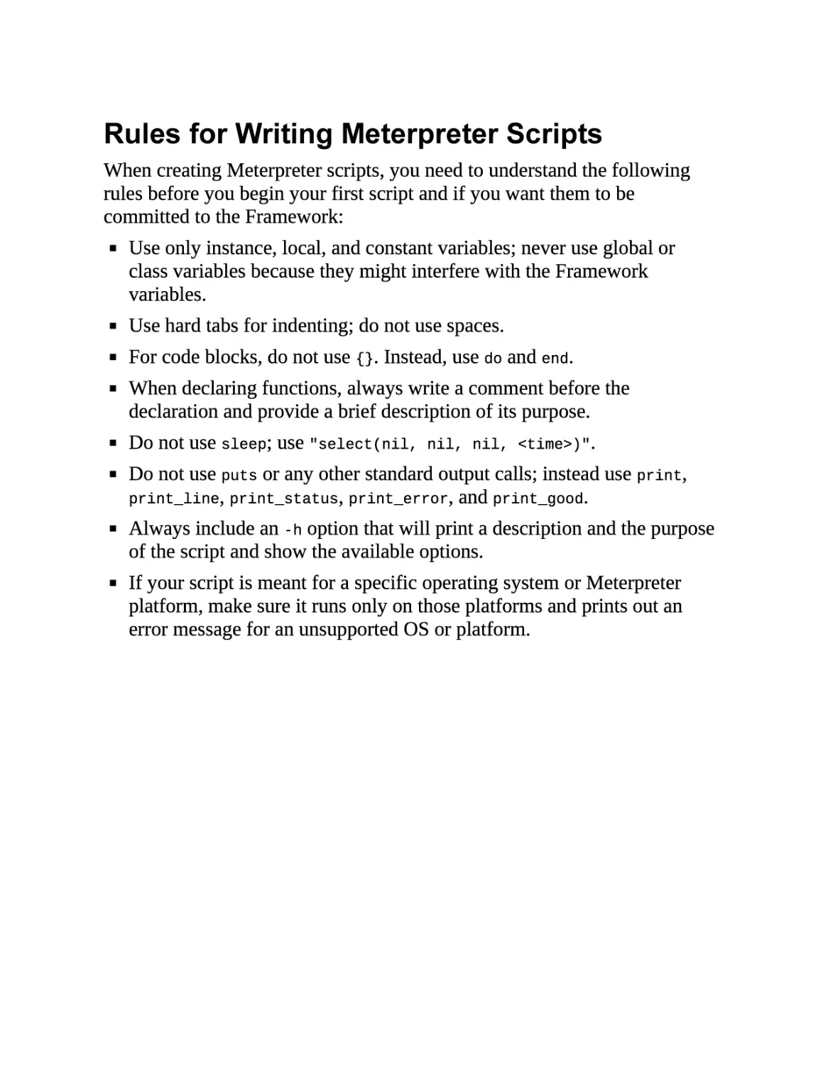 Rules for Writing Meterpreter Scripts