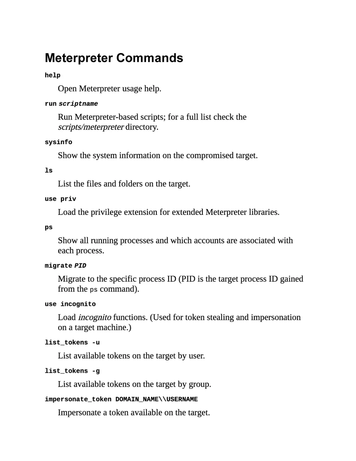 Meterpreter Commands