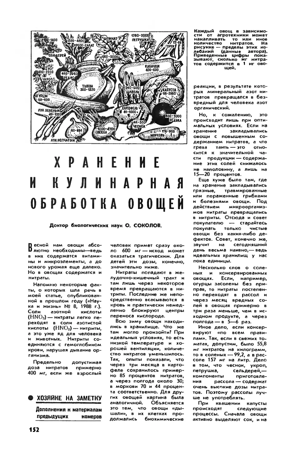 О. СОКОЛОВ, докт. биол. наук — Хранение и кулинарная обработка овощей