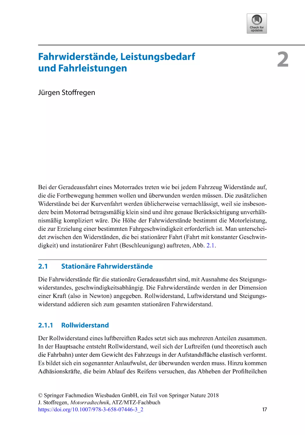 2 Fahrwiderstände, Leistungsbedarf und Fahrleistungen
2.1 Stationäre Fahrwiderstände
2.1.1 Rollwiderstand