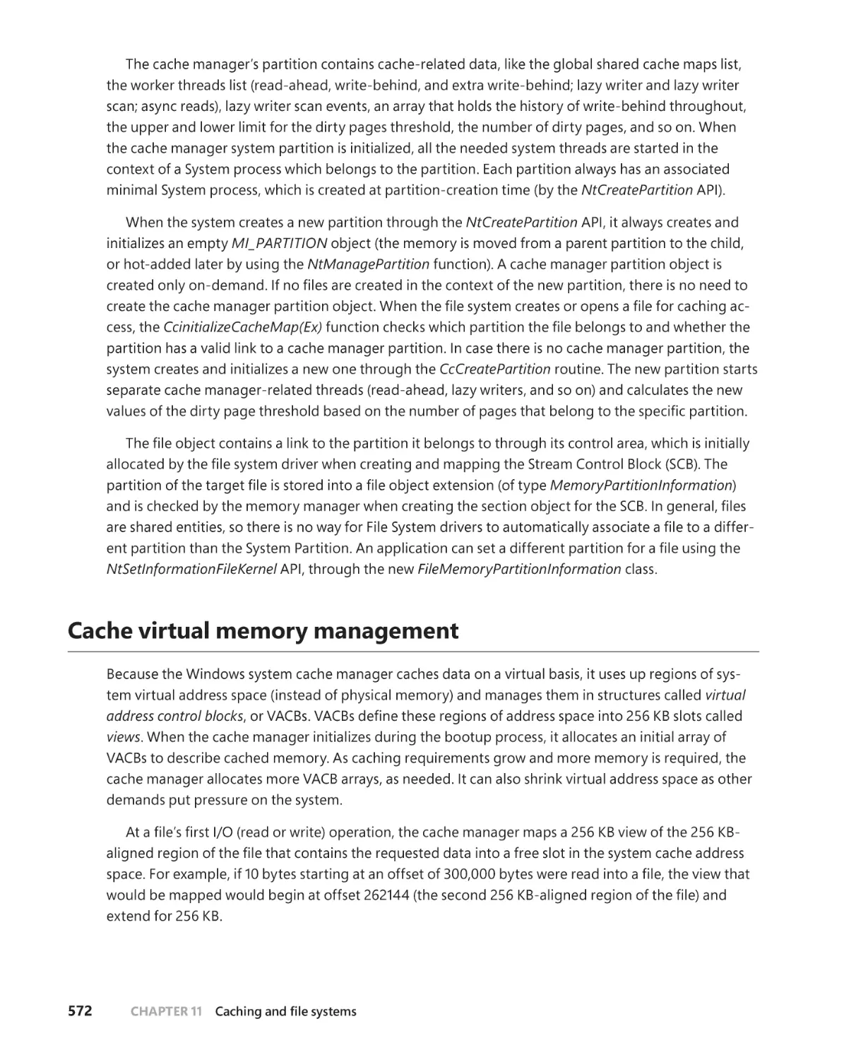 Cache virtual memory management