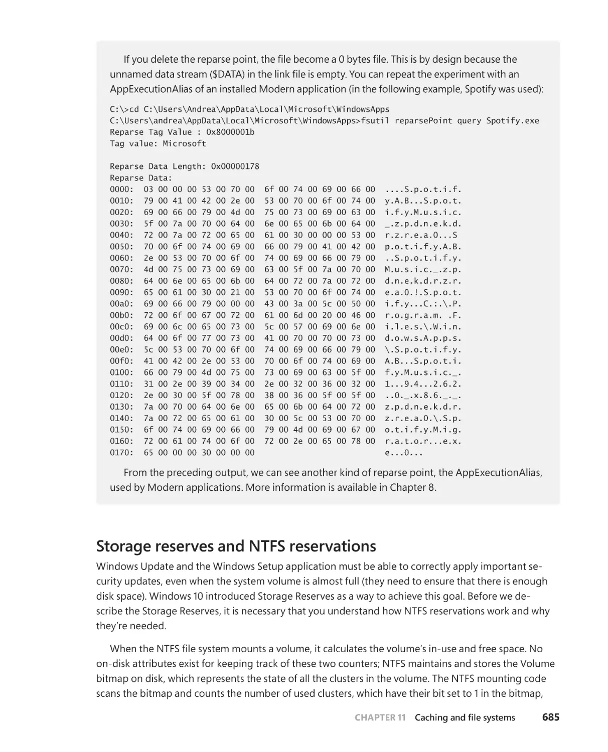 Storage reserves and NTFS reservations