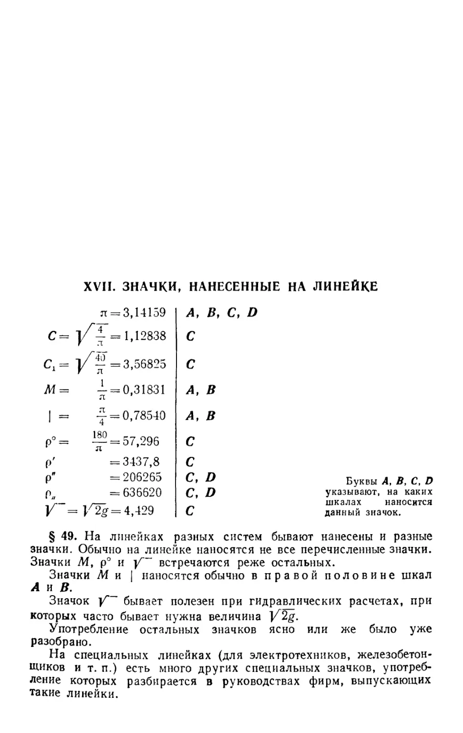 XVII. Значки, нанесенные на линейке