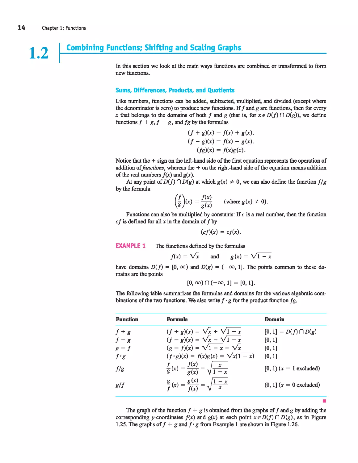 1.2 Combining Functions; Shifting and Scaling Graphs