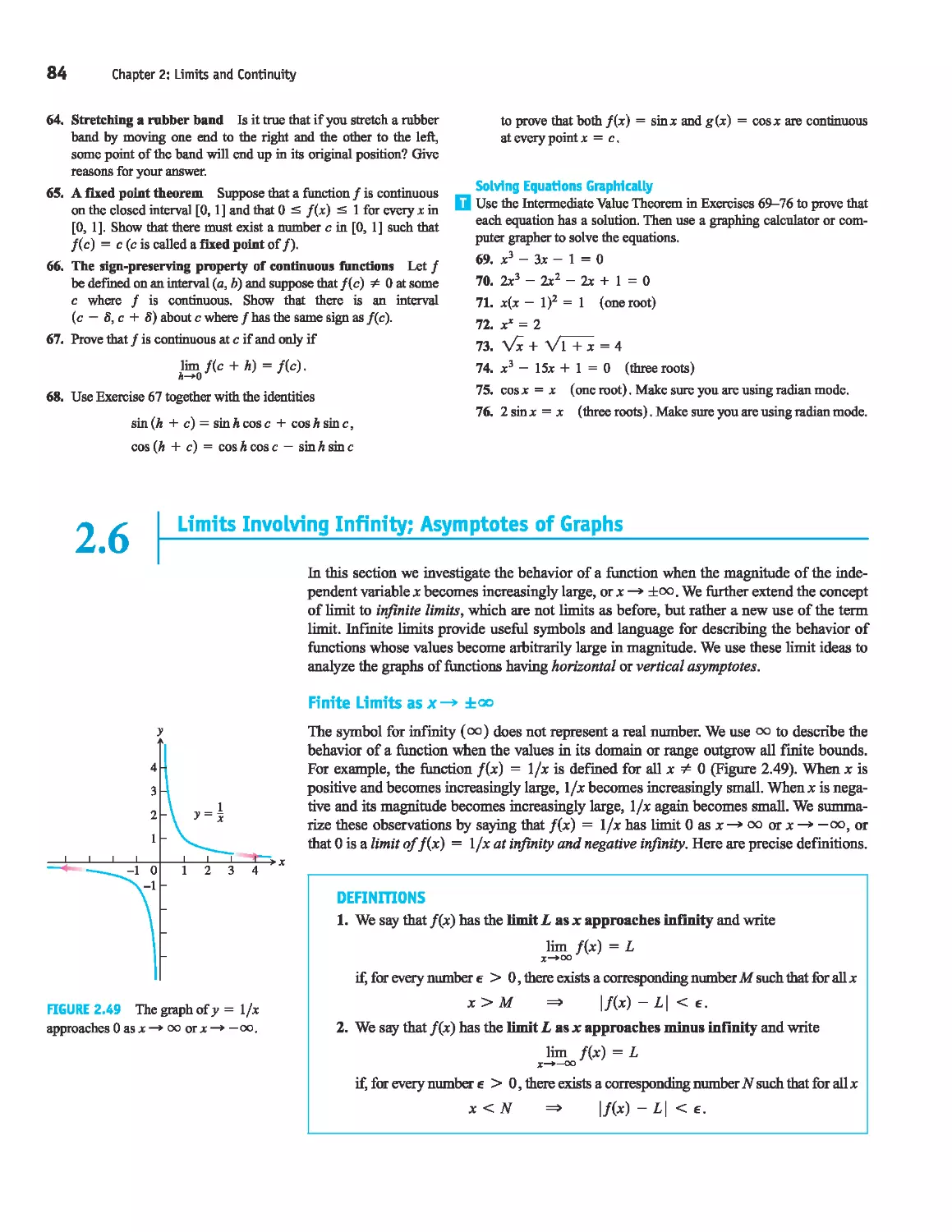 2.6 - Limits Involving Infinity; Asymptotes of Graphs