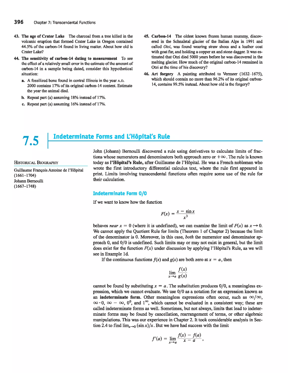 7.5 - 
Indeterminate Forms and L'Hopital's Rule