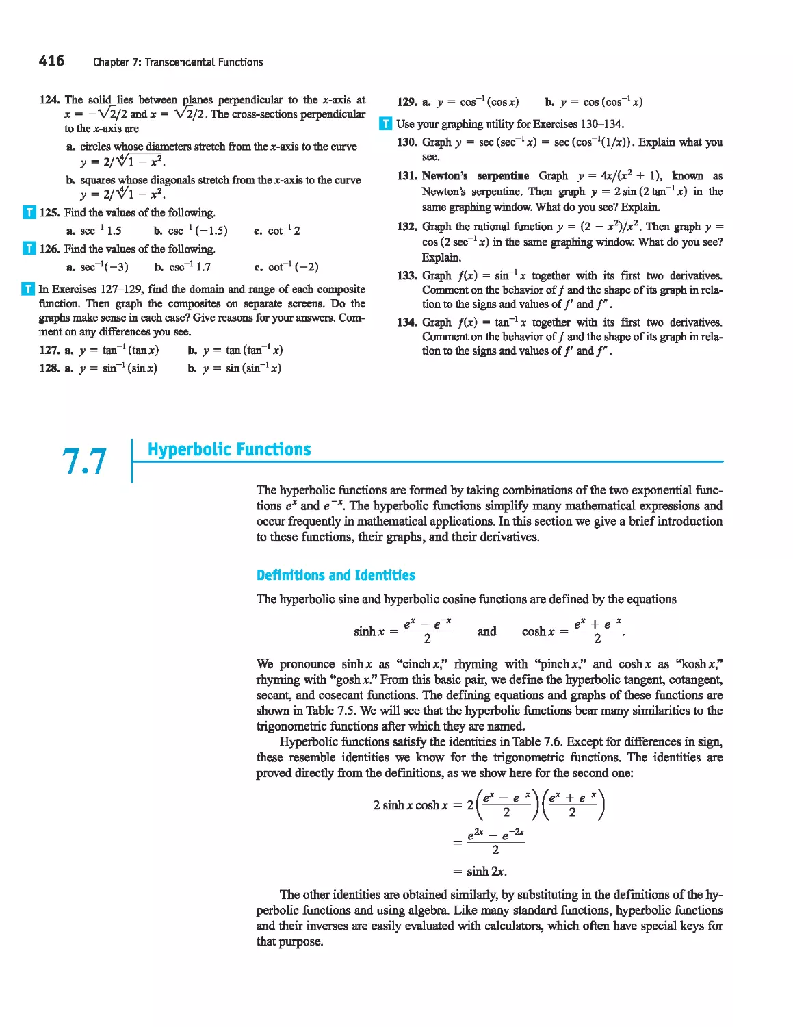 7.7 - 
Hyperbolic Functions