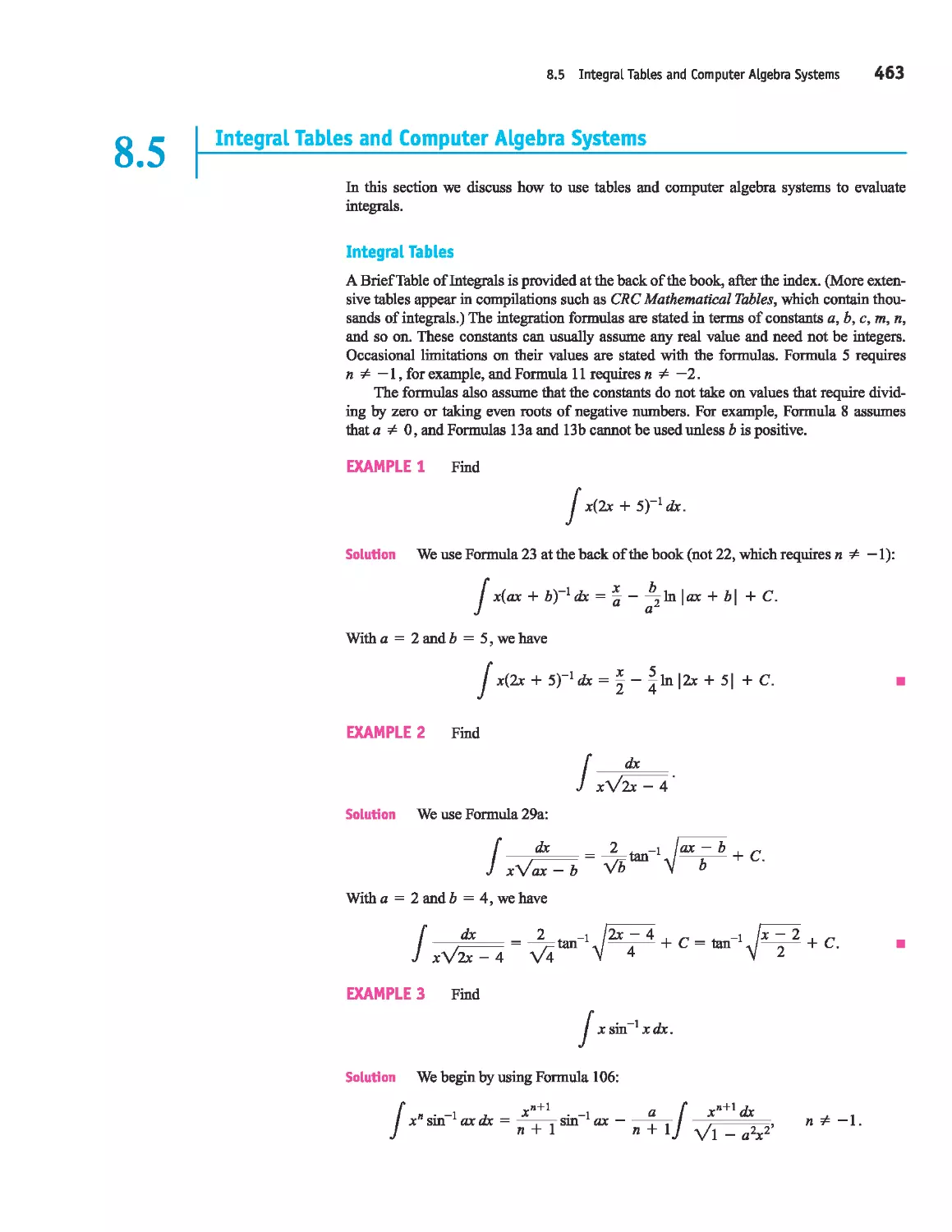 8.5 - 
Integral Tables and Computer Algebra Systems