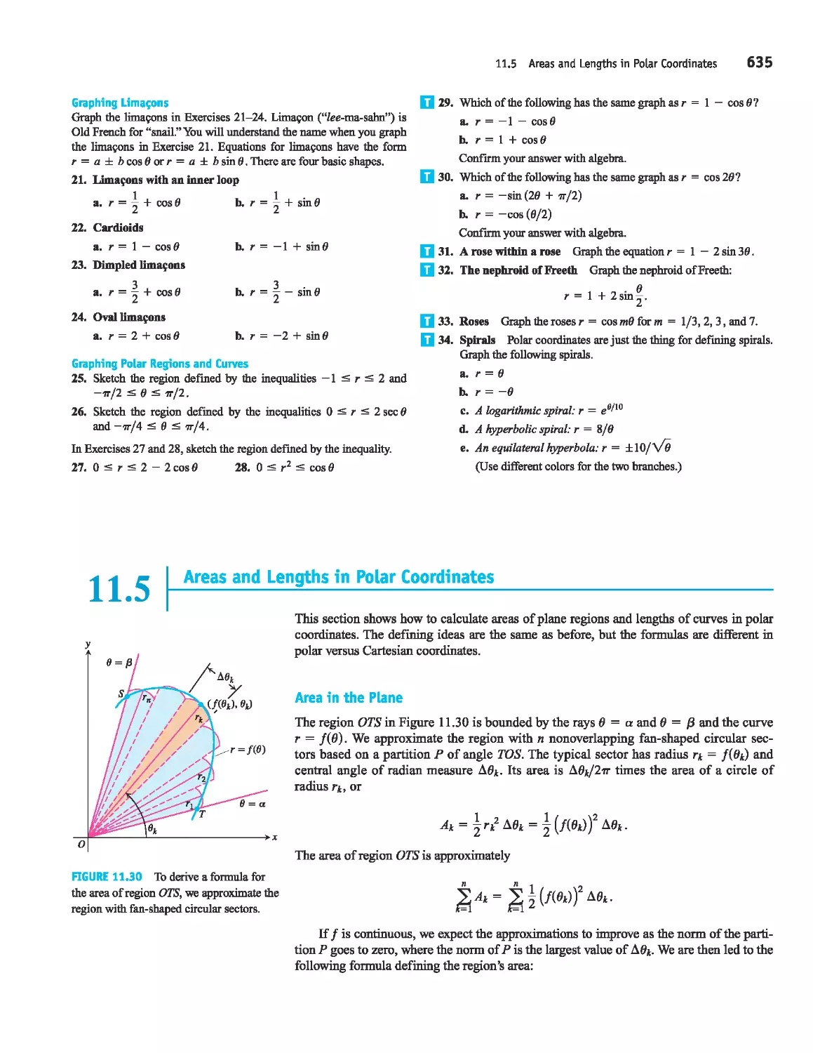 11.5 - Areas and Lengths in Polar Coordinates