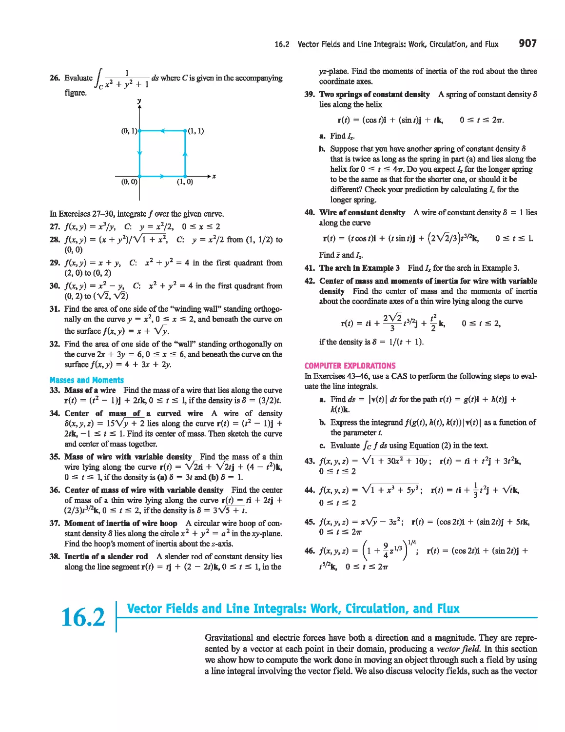 16.2 - Vector Fields and Line Integrals: Work, Circulation, and Flux