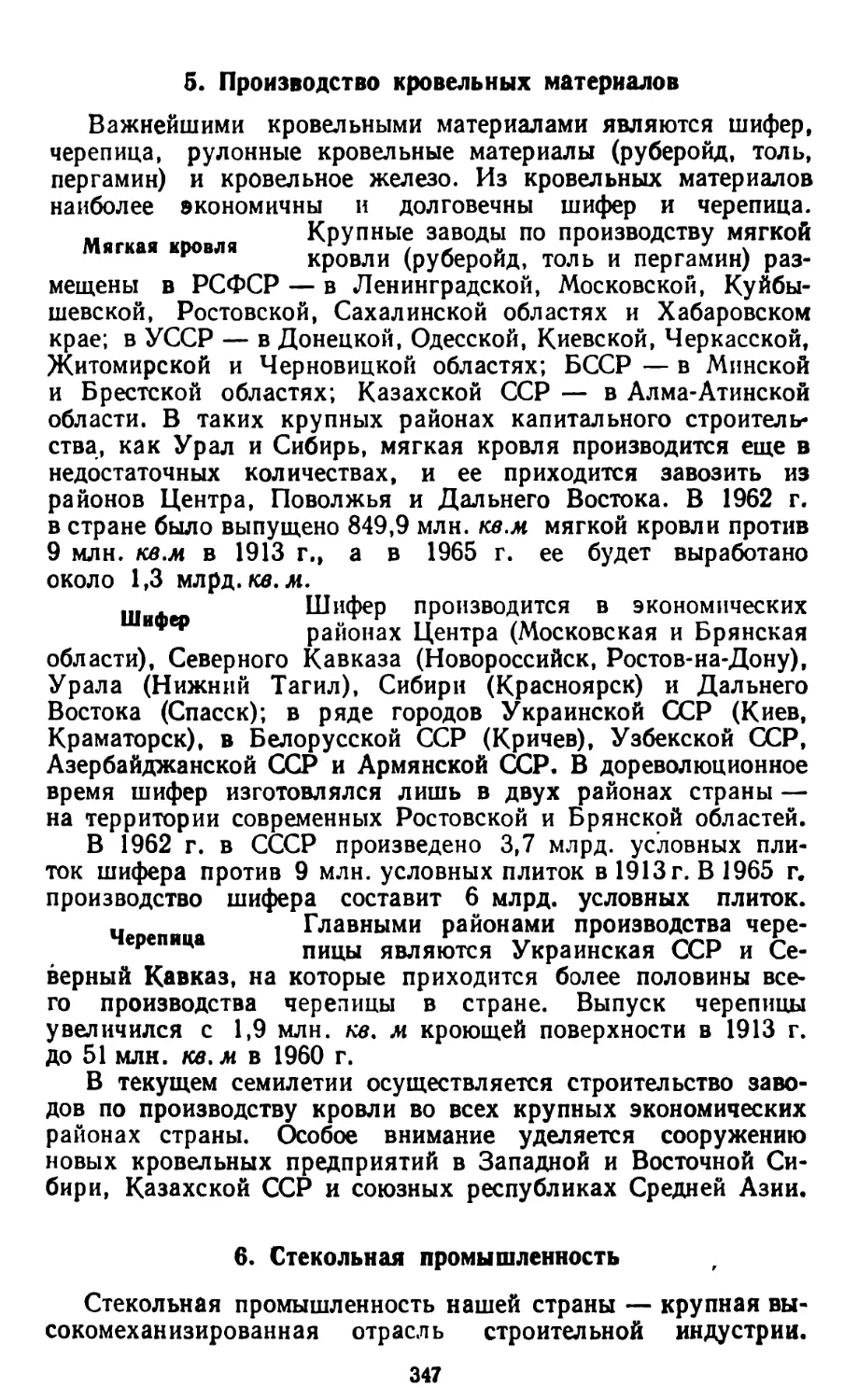 5. Производство кровельных материалов
Шифер
Черепица
6. Стекольная промышленность