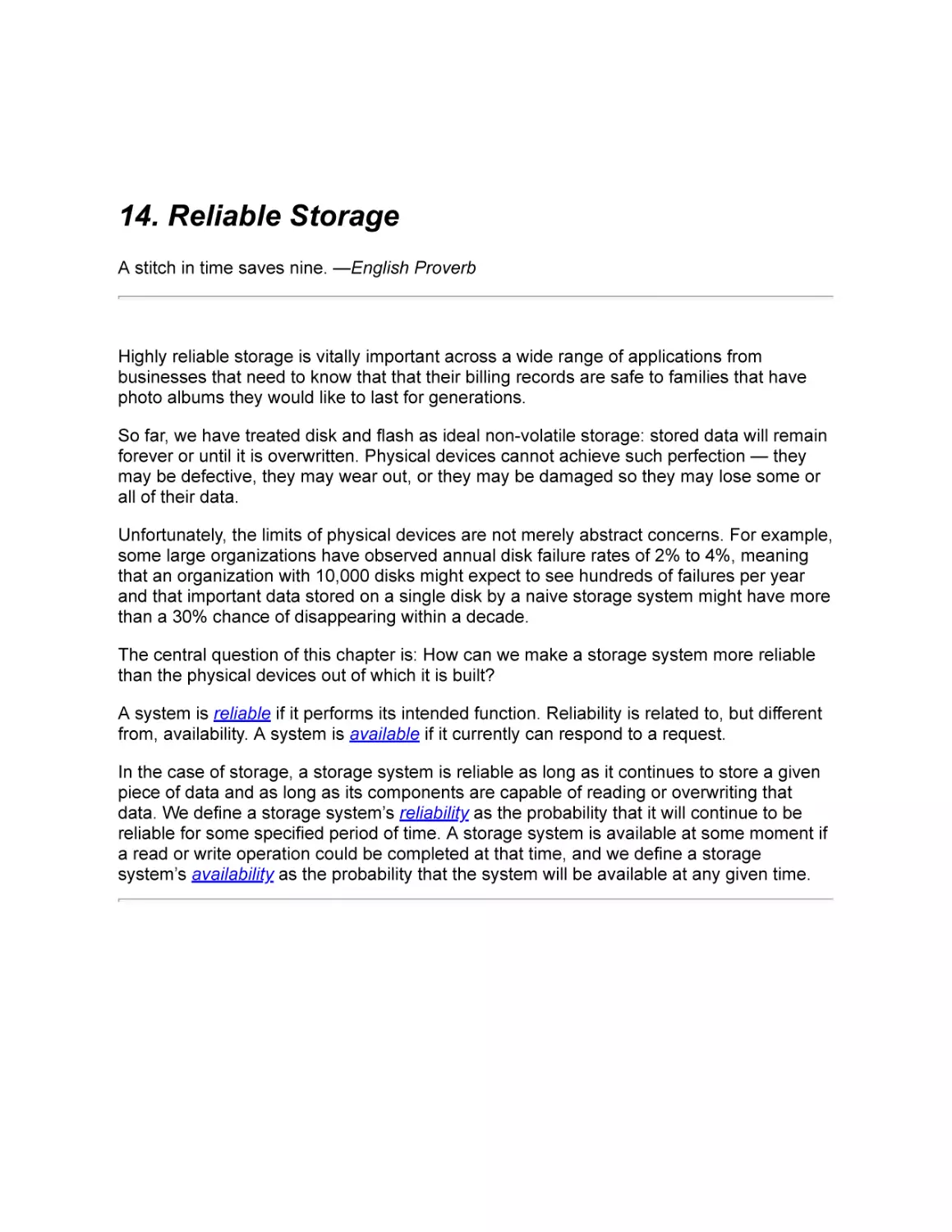 14 Reliable Storage