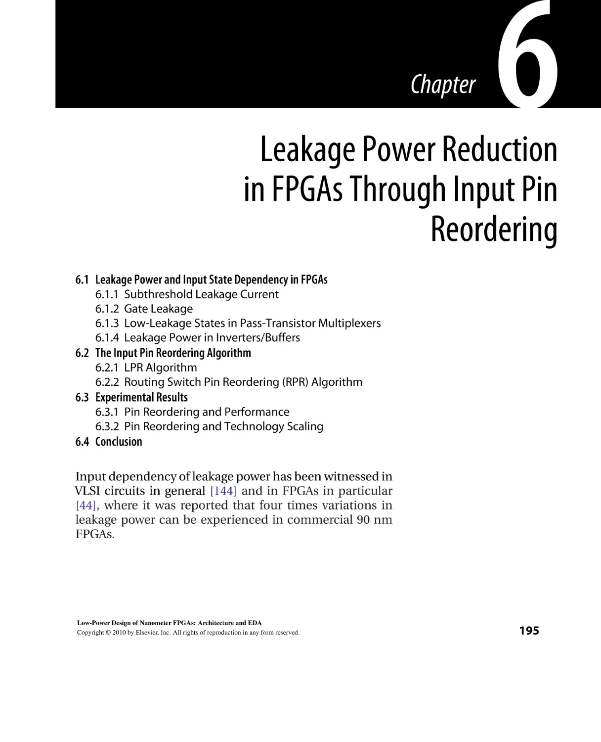 6 Leakage Power Reduction in FPGAs Through Input Pin Reordering