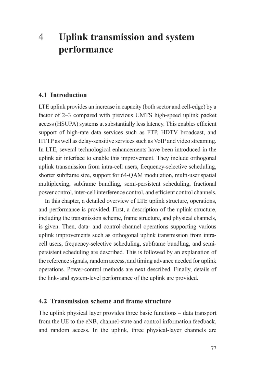 4 Uplink transmission and system performance
4.1 Introduction
4.2 Transmission scheme and frame structure