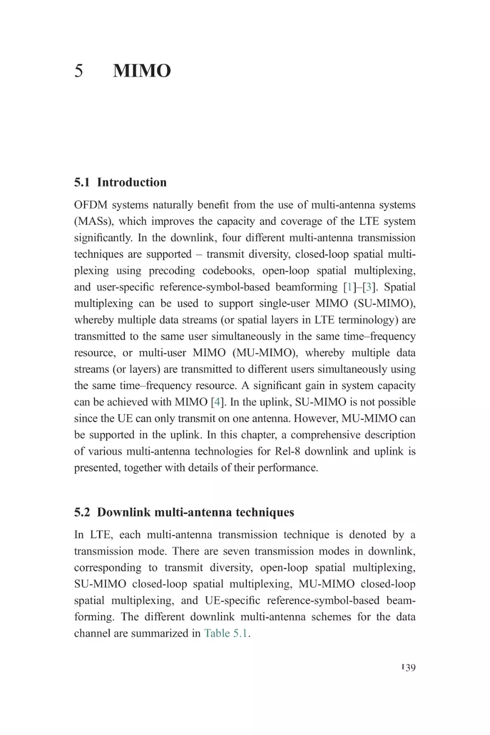 5 MIMO
5.1 Introduction
5.2 Downlink multi-antenna techniques