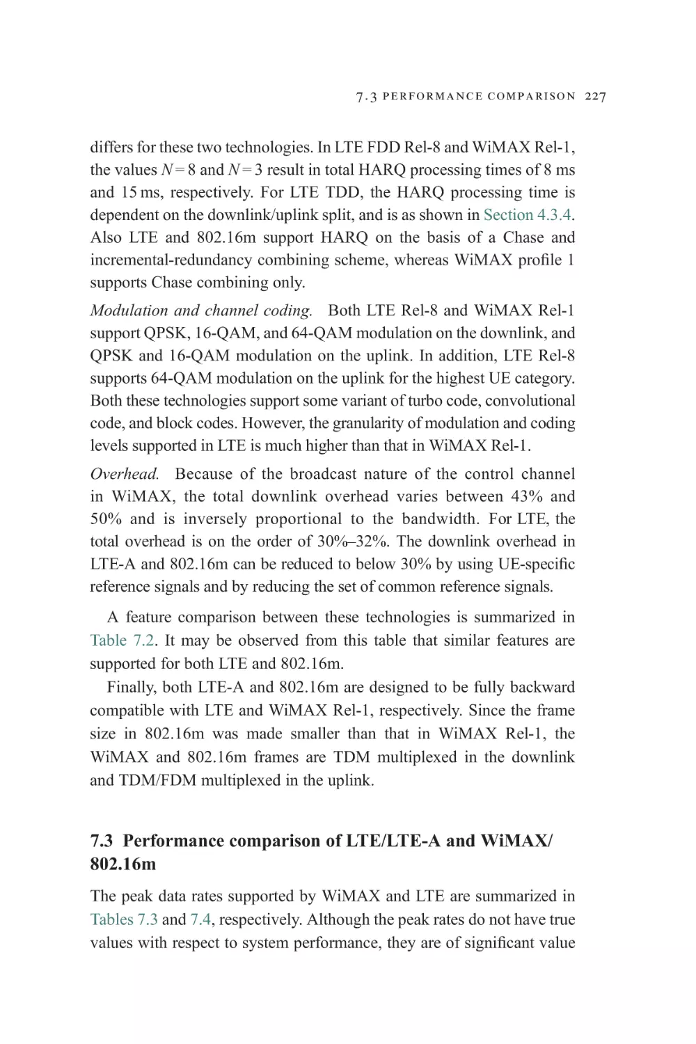 7.3 Performance comparison of LTE/LTE-A and WiMAX/802.16m