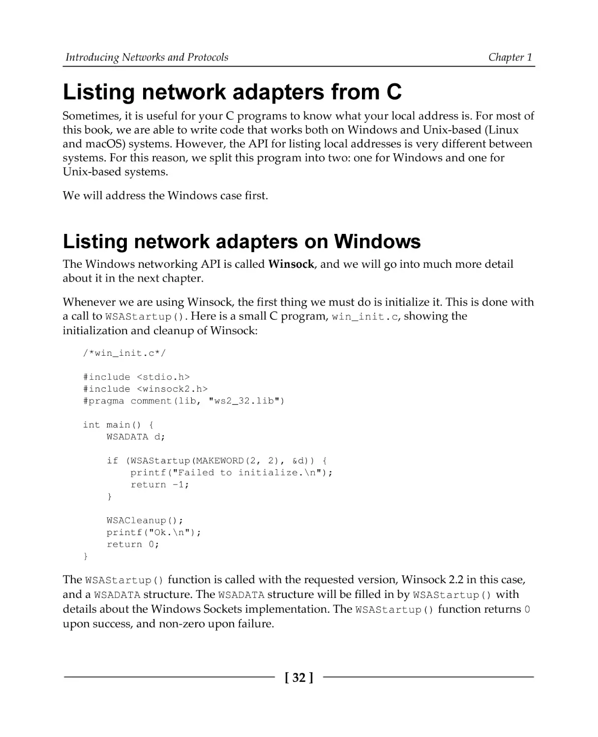 Listing network adapters from C
Listing network adapters on Windows