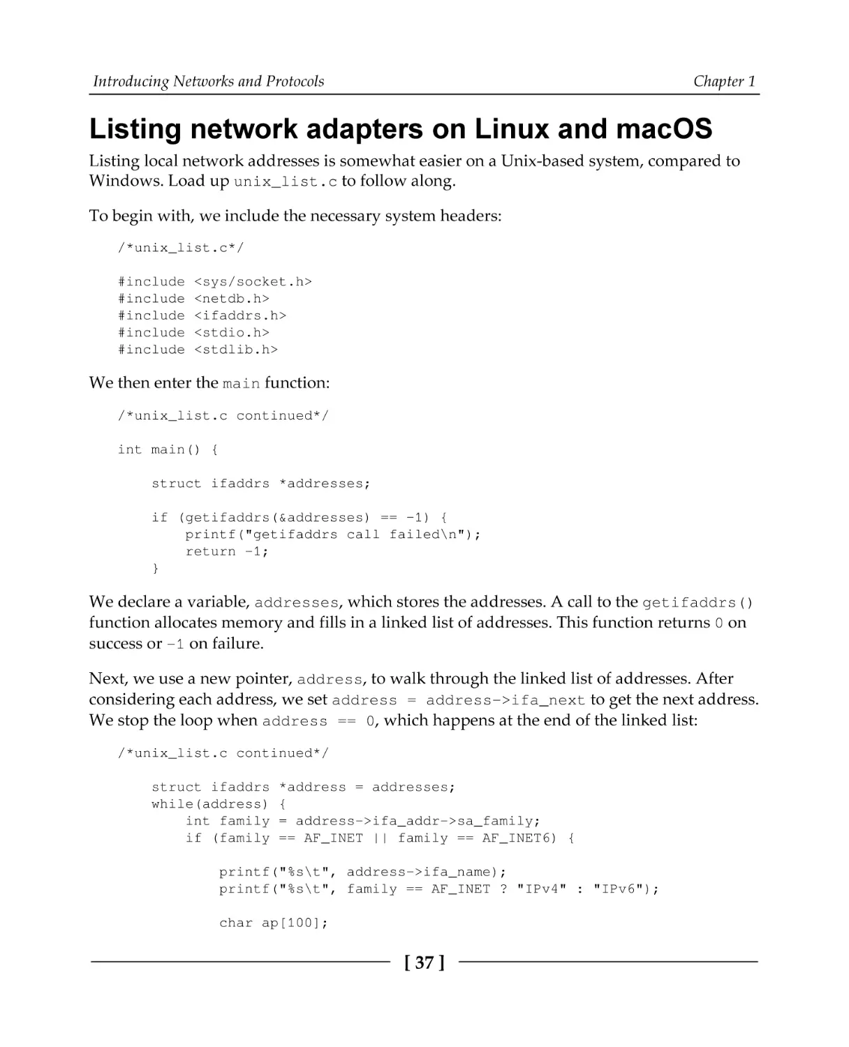 Listing network adapters on Linux and macOS