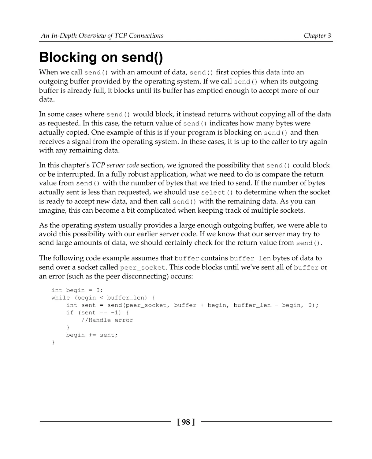 Blocking on send()